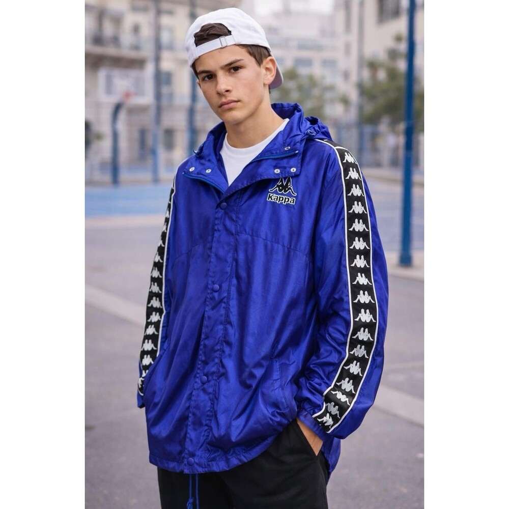 VTG Kappa Tape Sleeve Graphic Full‎ Zip Blue Soccer Stadium Windbreaker Size YL